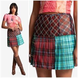 ANDERSSON Bell Paulina Check on Check Bustier Mini Skirt Mesh Sheer Size 34